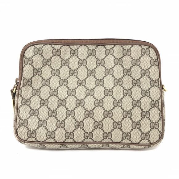 Vintage Gucci GG Monogram Brown Canvas Travel Toiletry Cosmetic Pouch Clutch Bag - Picture 1 of 16